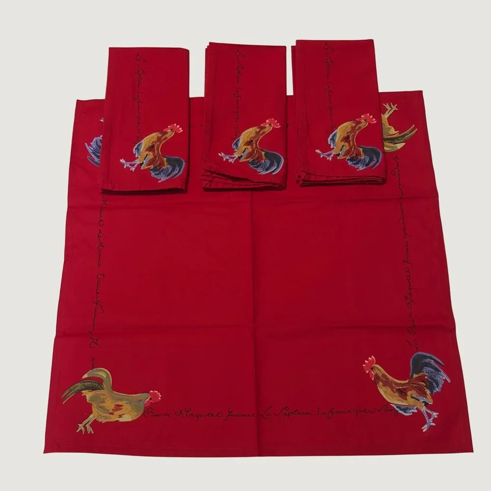 Williams Sonoma Red Rooster French Country Cotton Napkins Set of 4 Square 20